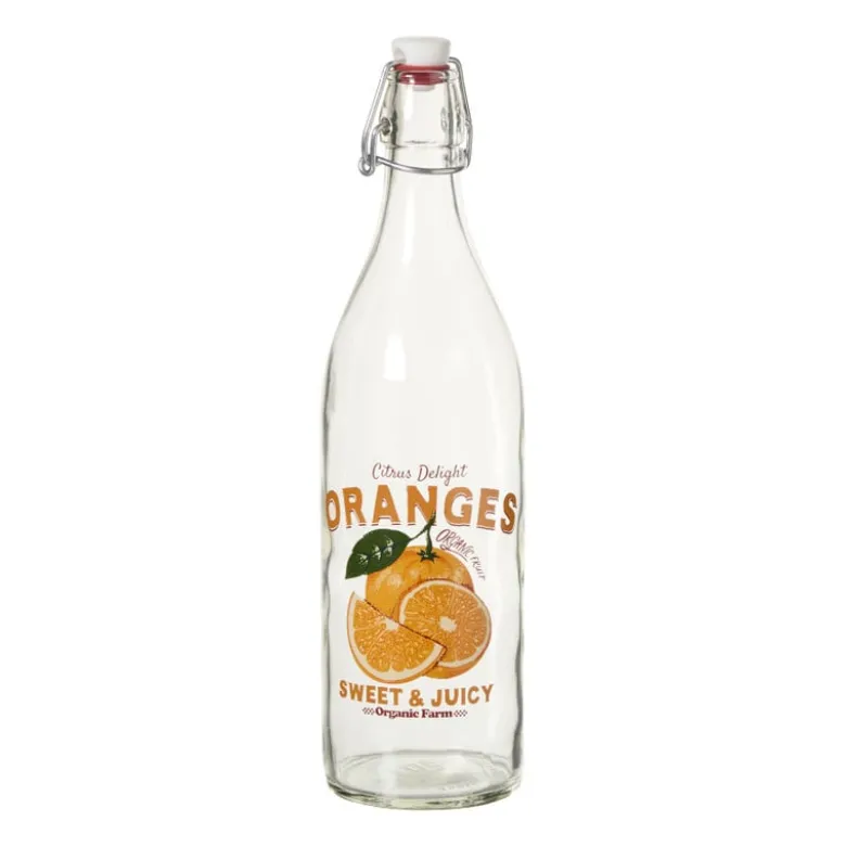 Waterfles met sinaasappels - transparant/oranje - ø8.6x30.6 cm