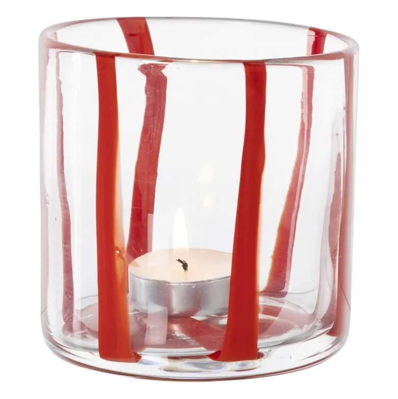 Waxinelichthouder streep - rood - ø10x10 cm