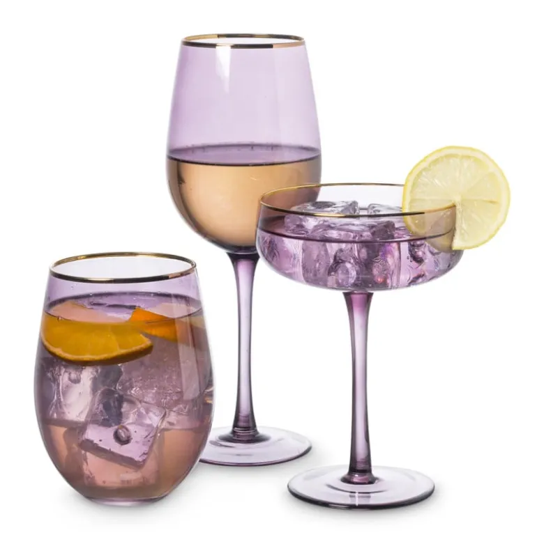 Wijnglas gouden rand - paars - 380 ml