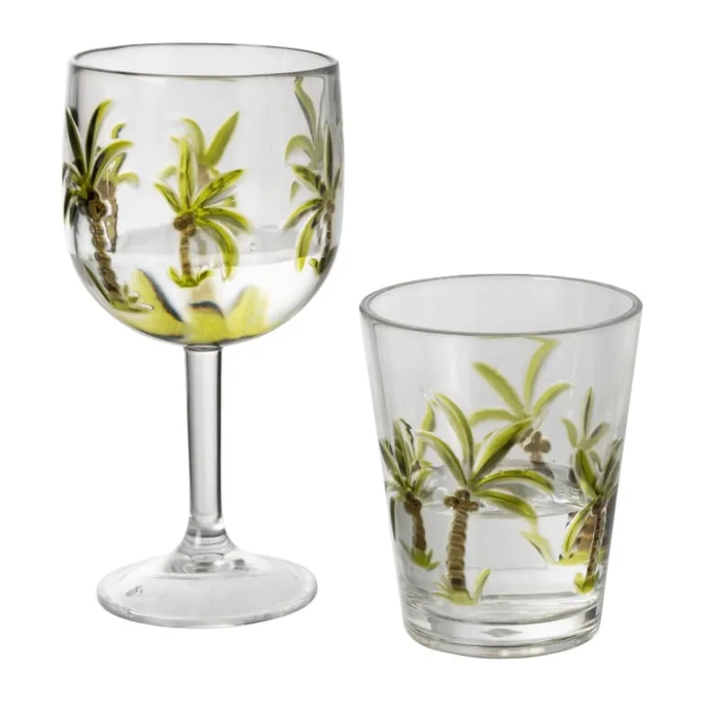 Wijnglas palmboom - groen - ø9.5x19.5 cm